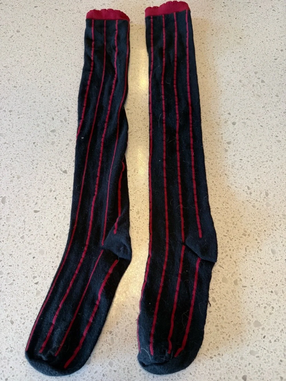 Black Knee-High Socks with Red Pinstripes